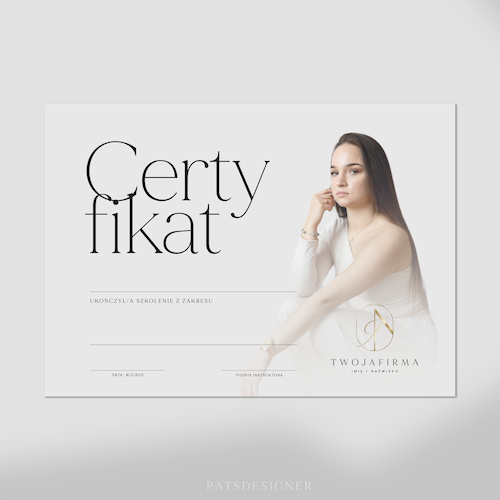 Projekt ze zdjęciem - certyfikat poziomy