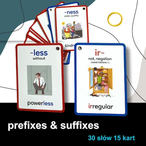 Flashcards Prefixes & Suffixes 30 słów 15 kart
