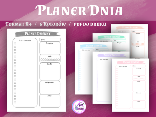 Pastelowy Planer Dnia - 6 kolorów - wersja 4 - PDF do druku