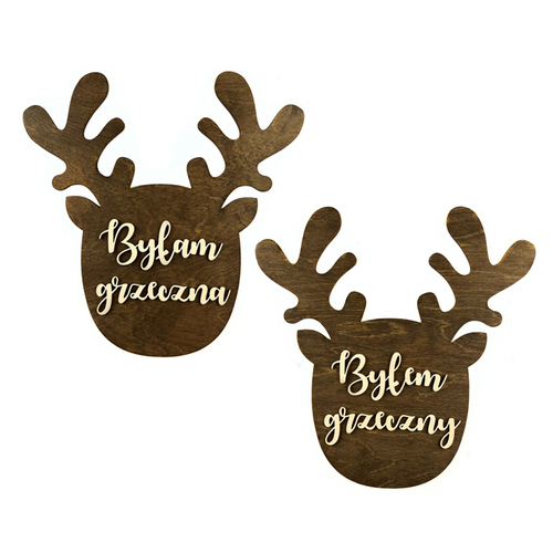 Tabliczka dwustronna BYŁEM GRZECZNY / BYŁAM GRZECZNA RENIFER rekwizyt