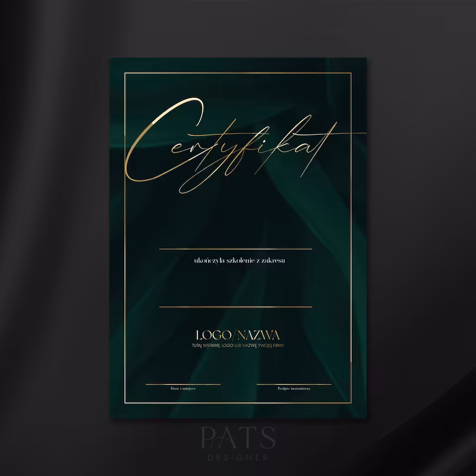 Certyfikat pionowy odręczny font - zieleń
