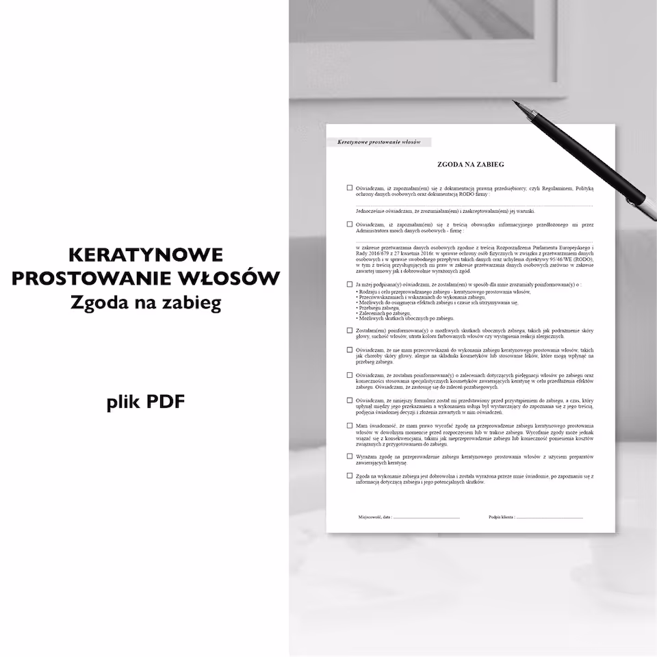 KERATYNOWE  PROSTOWANIE WŁOSÓW - zgoda na zabieg | formularz zgody