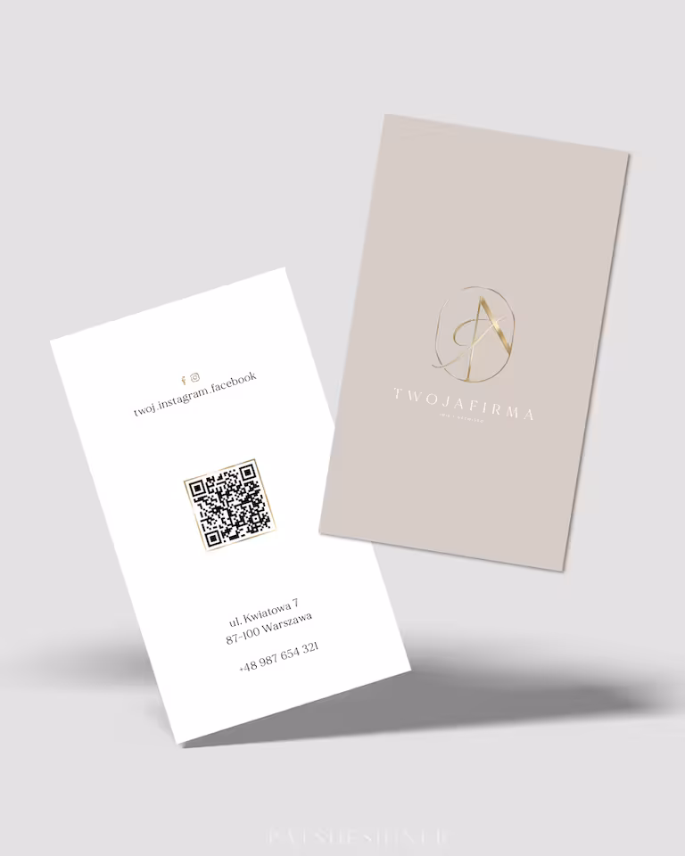 Wizytówka QR - beż gładki pion