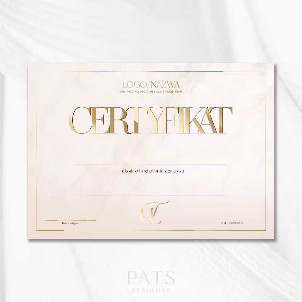 Certyfikat poziomy drukowany font - jasny beż
