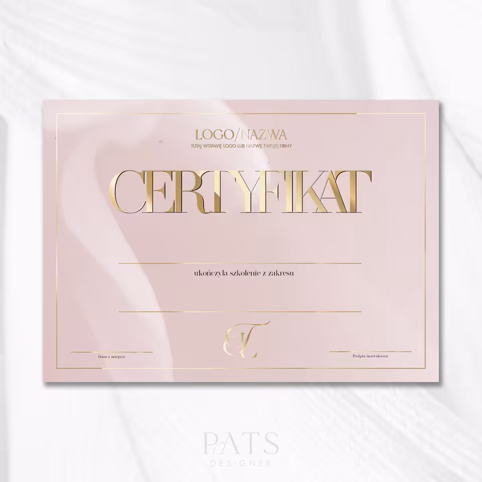 Certyfikat poziomy drukowany font - brudny róż