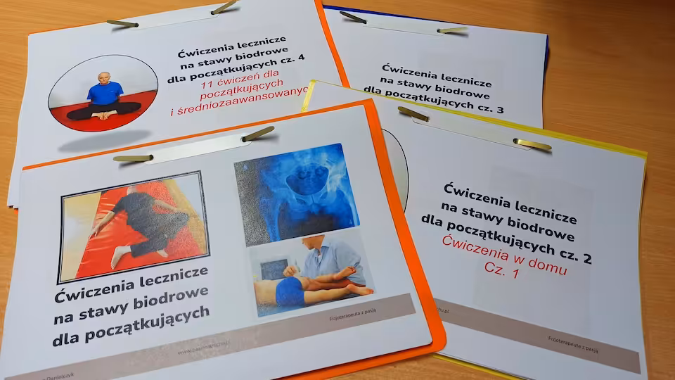 Pakiet 4 wydrukowanych na żądanie e-booków - Ćwiczenia lecznicze na stawy biodrowe dla początkujących, cz. 1-4 (cena poprzednia 160 zł, obecnie 120 zł)