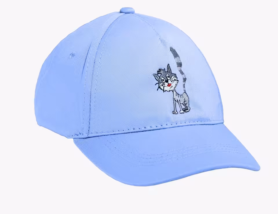 Czapka z daszkiem z kotem Cukierkiem NIEBIESKA