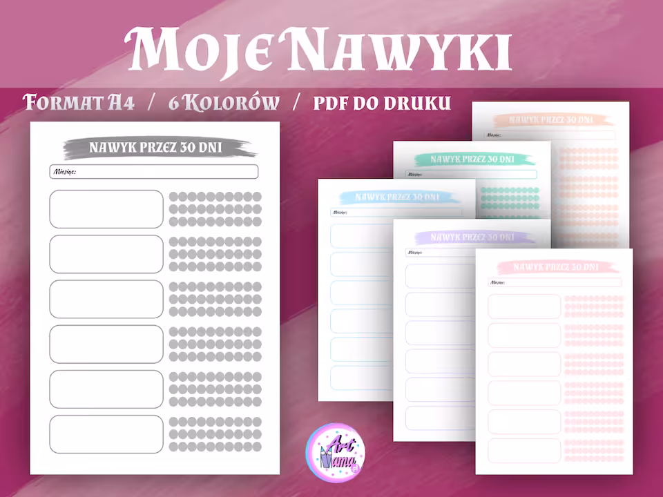 Nawyk 30 Dni - Pastelowy Planer 6 kolorów - PDF do druku