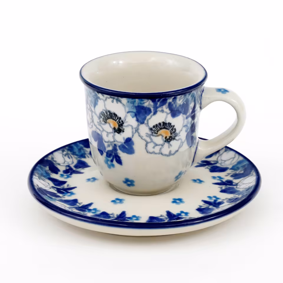 Filiżanka i spodek espresso 0,06l 2222X Biało-niebieskie anemony