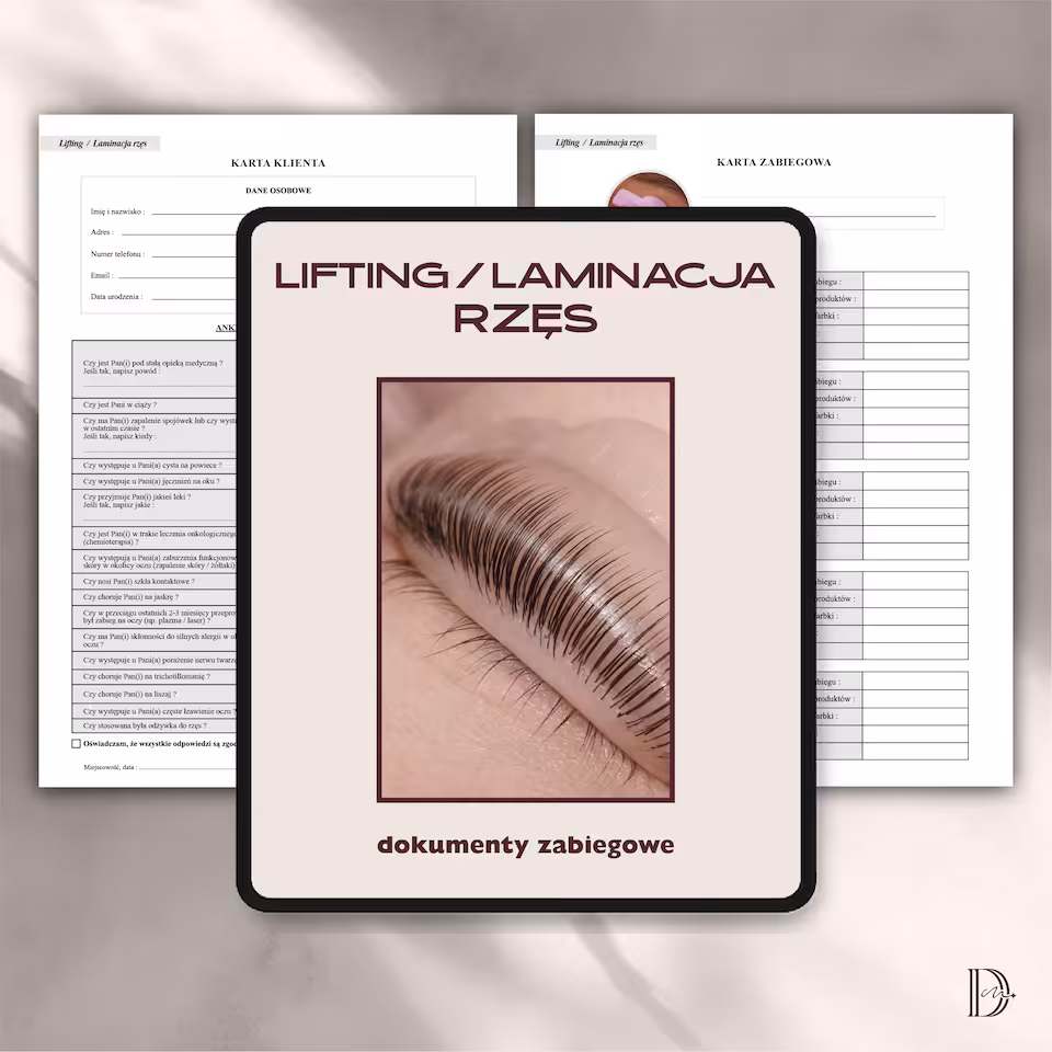 LIFTING / LAMINACJA RZĘS dokumenty zabiegowe PAKIET