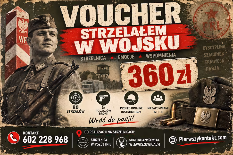 Voucher 360zł. "Strzelałem w Wojsku" 80 strzałów Strzelnica Brzeszcze/Pszczyna | pierwszykontakt.com
