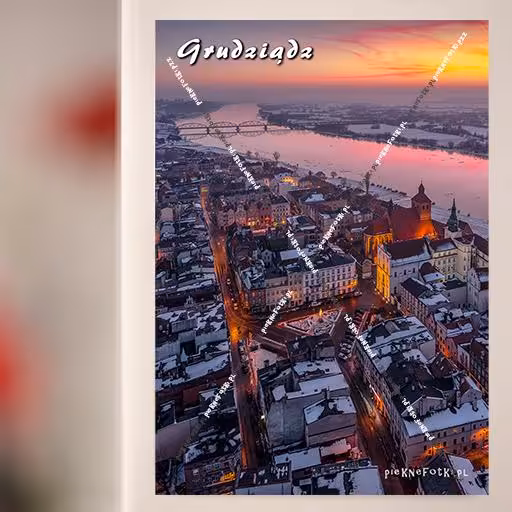 Magnes na lodówkę Grudziądz Zachód Słońca 7 x 10 cm 5 sztuk