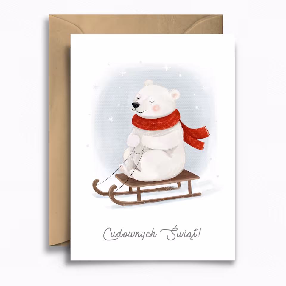 KARTKA • NIEDŹWIADEK NA SANKACH