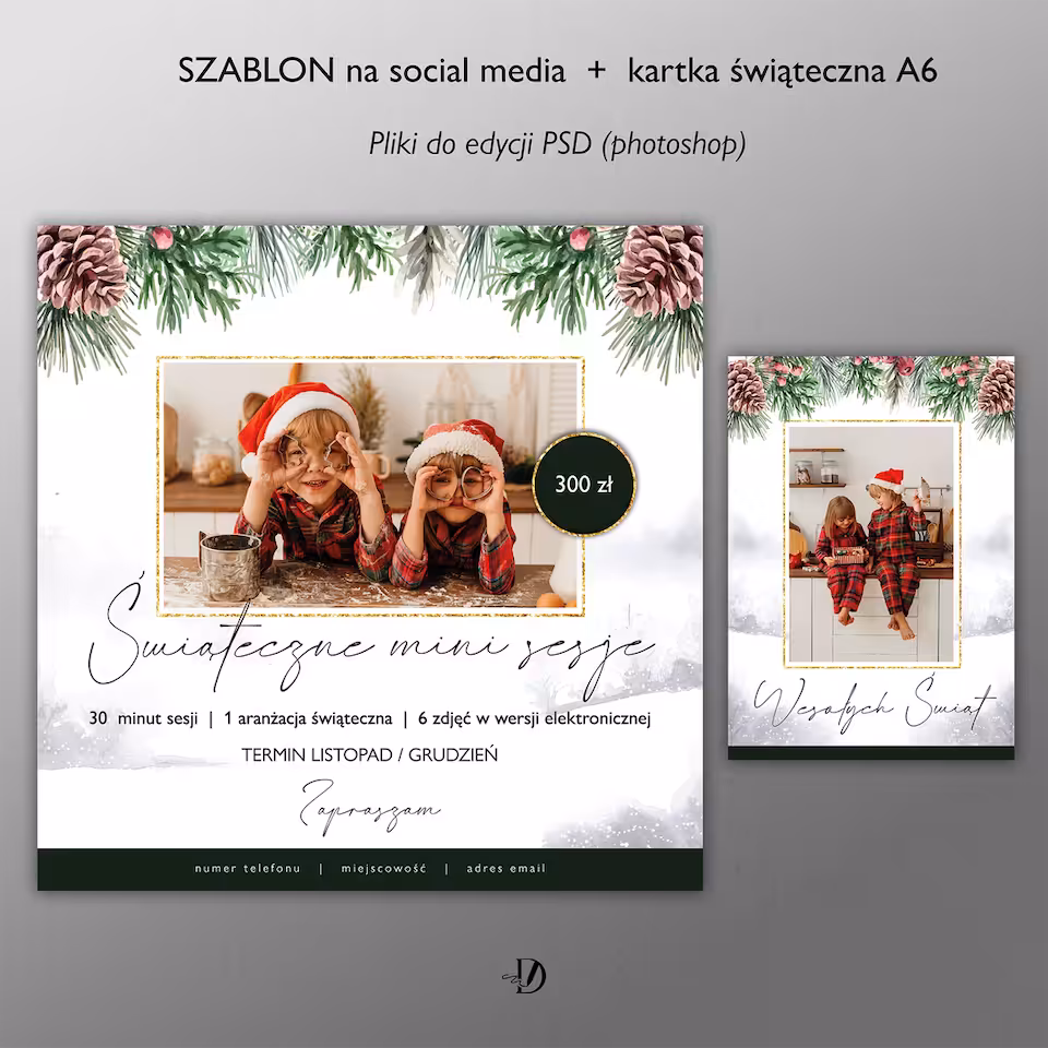 Szablon 001 Świąteczne mini sesje + szablon kartki A6