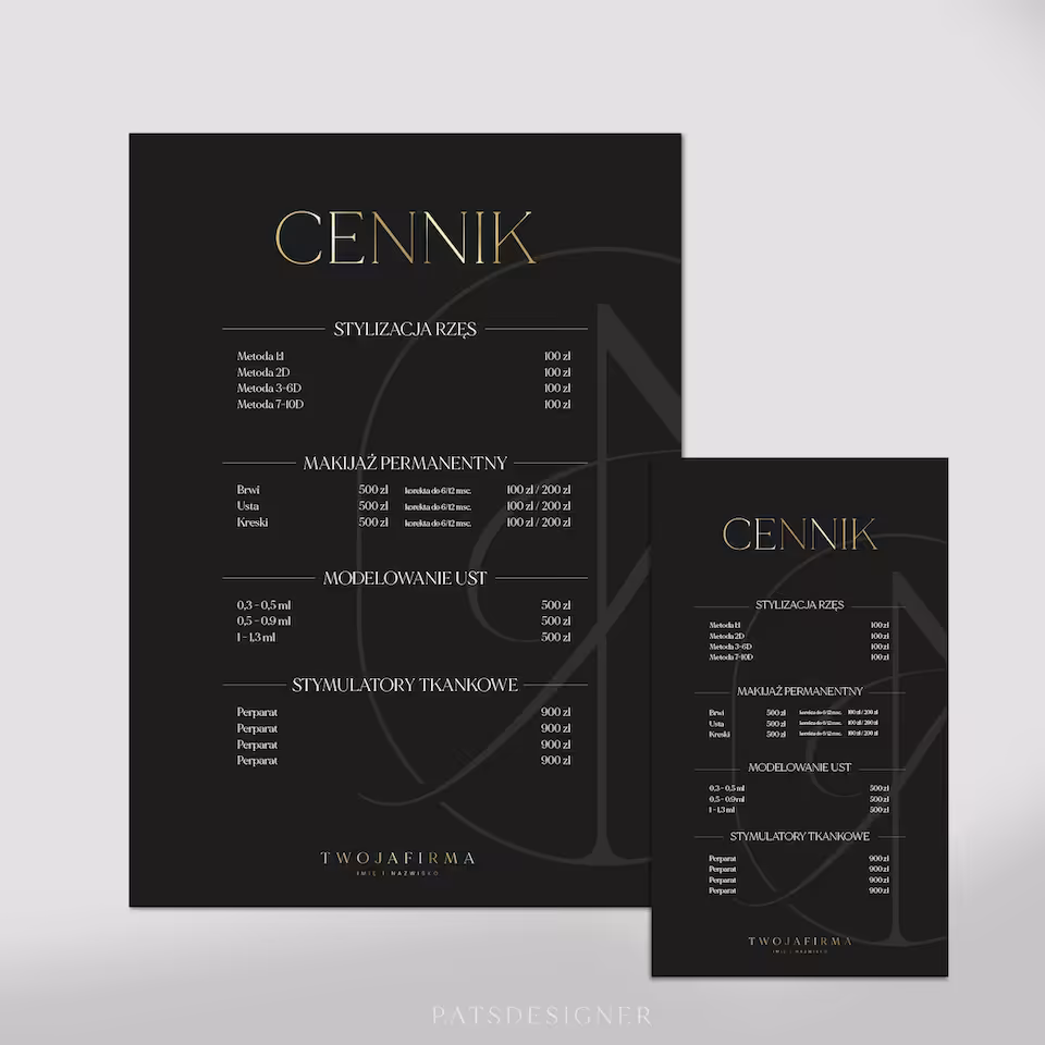 Cennik minimal - czarny