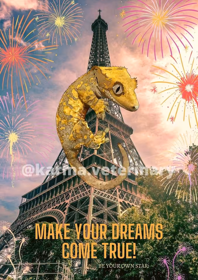 Plakat A3 gekon na wieży Eiffla