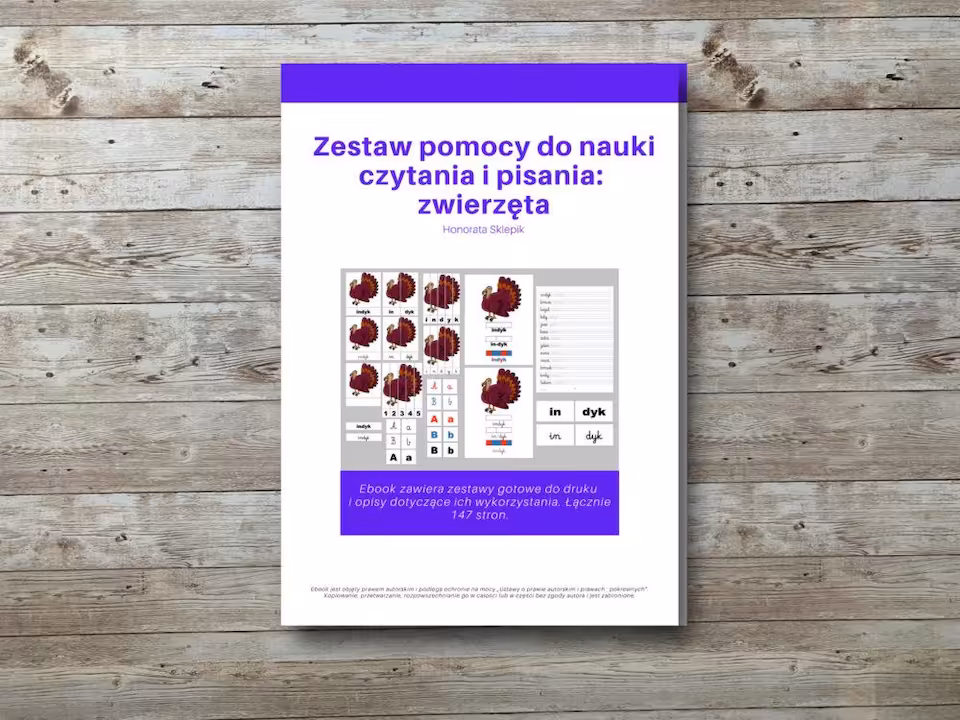 Ebook - Pomoce do nauki czytania i pisania - zwierzęta.