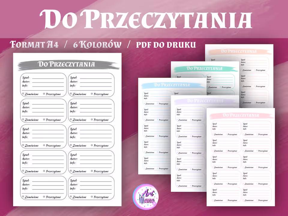Do przeczytania - Pastelowy Planer 6 kolorów  - PDF do druku