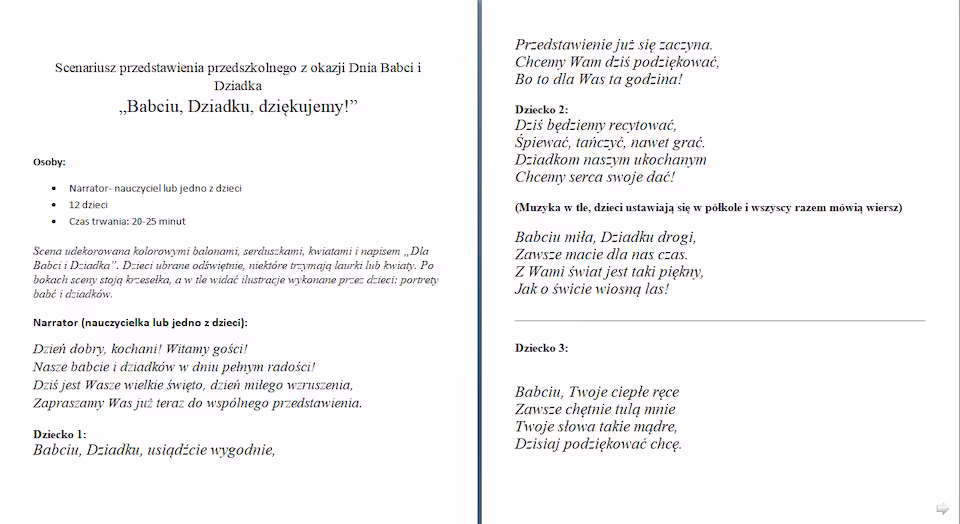 Scenariusz z okazji Dnia Babci i Dziadka "Babciu, dziadku, dziękujemy!"