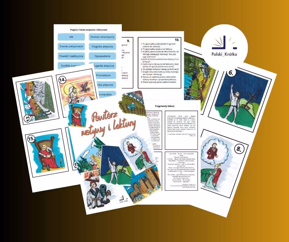 Ilustrowane karty do powtórzeń lektur i motywów