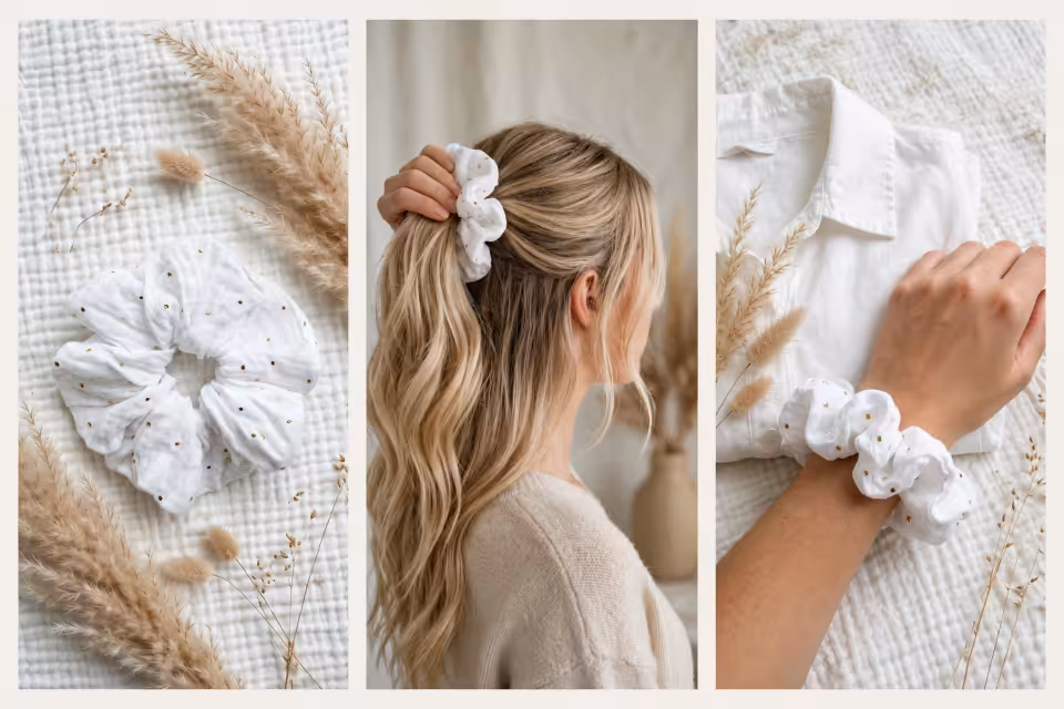 GOLD WHIE średnia - scrunchie -SOFT