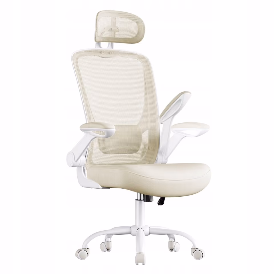 Fotel biurowy ergonomiczny Songmics OBN047K01 beżowo-biały
