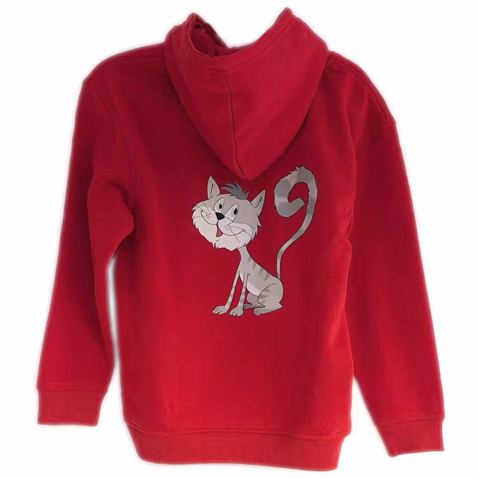 Uniwersalna bluza dziecięca z kapturem - KOT CUKIEREK (czerwona, 7-8 lat)