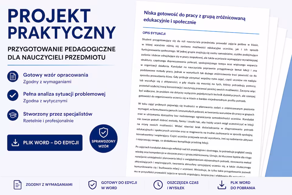 Projekt praktyczny -  Przygotowanie pedagogiczne dla nauczycieli przedmiotu lub zajęć prowadzonych w szkole podstawowej i ponadpodstawowej