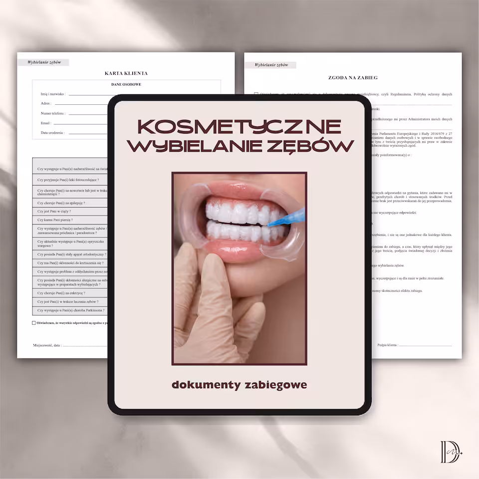 KOSMETYCZNE WYBIELANIE ZĘBÓW dokumenty zabiegowe PAKIET