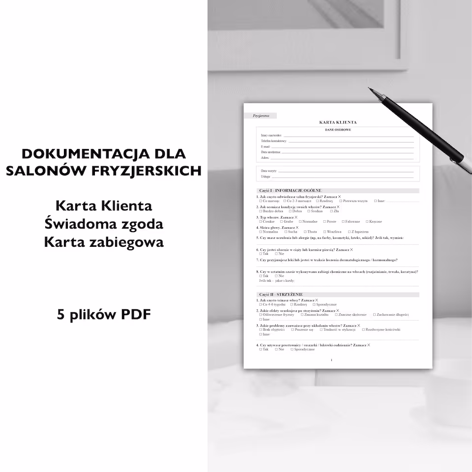 Salon FRYZJERSKI pakiet dokumentacji