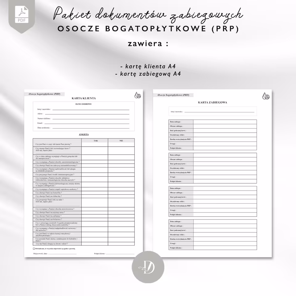 OSOCZE BOGATOPŁYTKOWE - dokumenty zabiegowe - zestaw