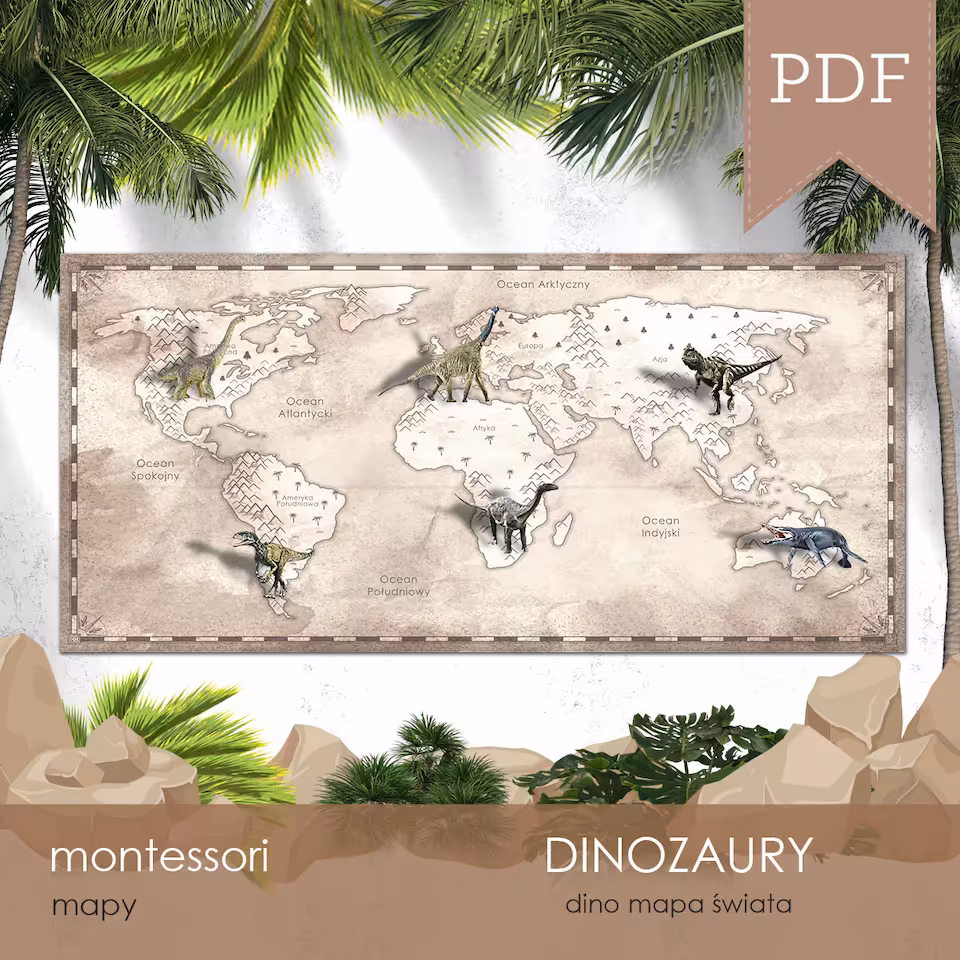 Dinozaury - Dino mapa świata 3D