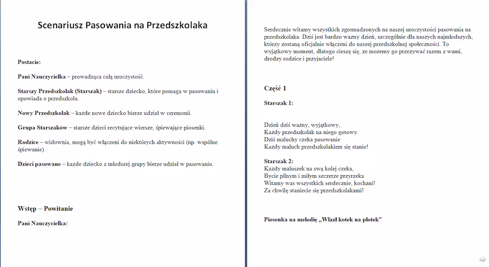 Scenariusz pasowania na przedszkolaka