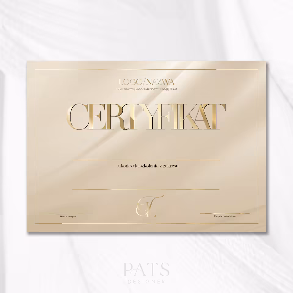 Certyfikat poziomy drukowany font - ciemny beż
