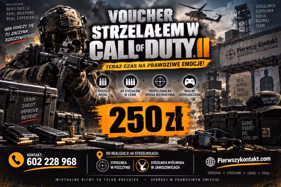 Voucher 250zł. "Strzelałem w Call of Duty" 60 strzałów Strzelnica Brzeszcze/Pszczyna | pierwszykontakt.com