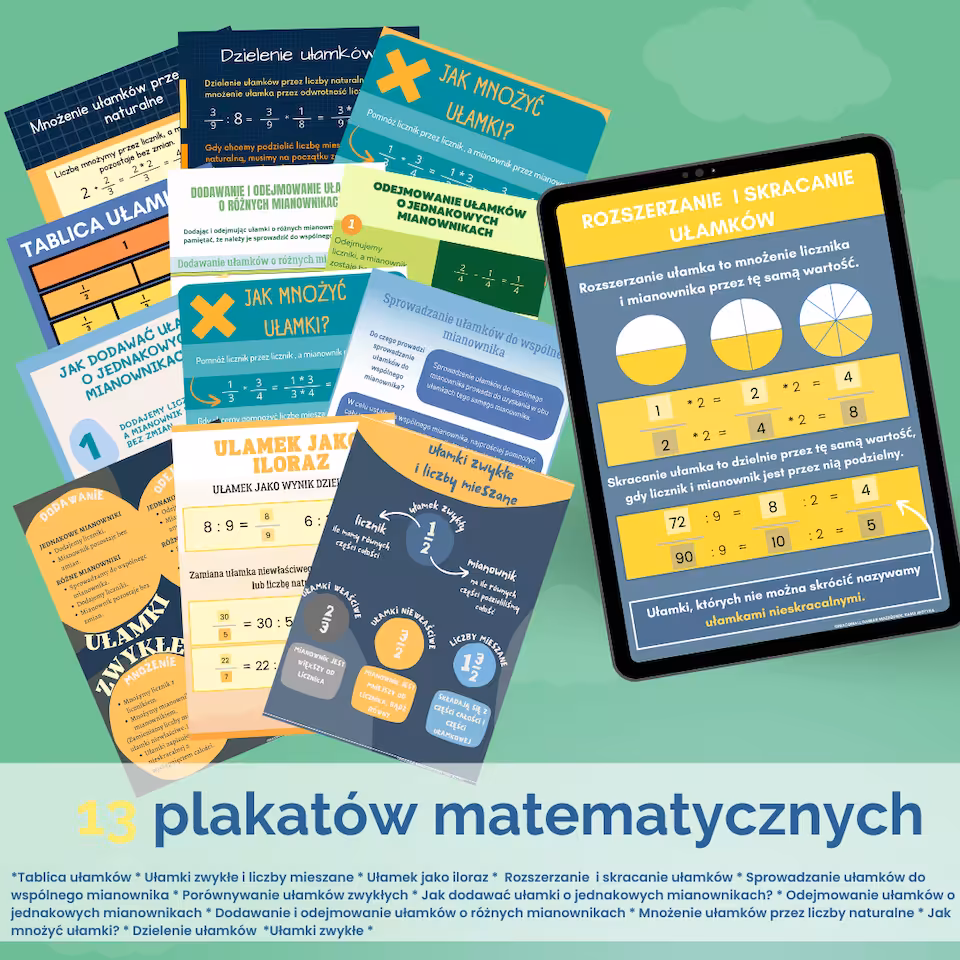 SUPER OKAZJA - MATEMATYCZNE KARTY PRACY I PLAKATY MATEMATYCZNE CZĘŚĆ TRZECIA KLASA 5