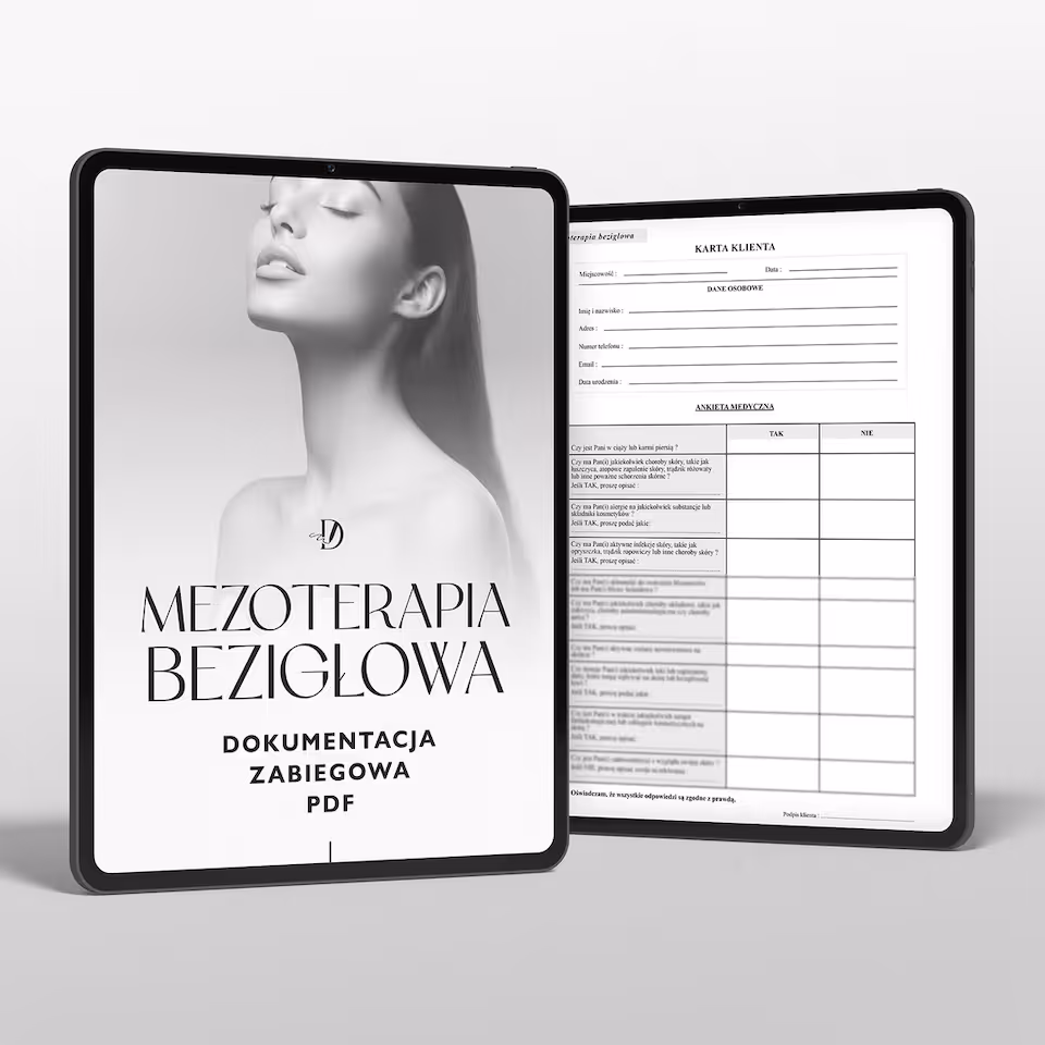 MEZOTERAPIA BEZIGŁOWA dokumenty zabiegowe zestaw, salon urody, salon beauty, gabinet kosmetyczny