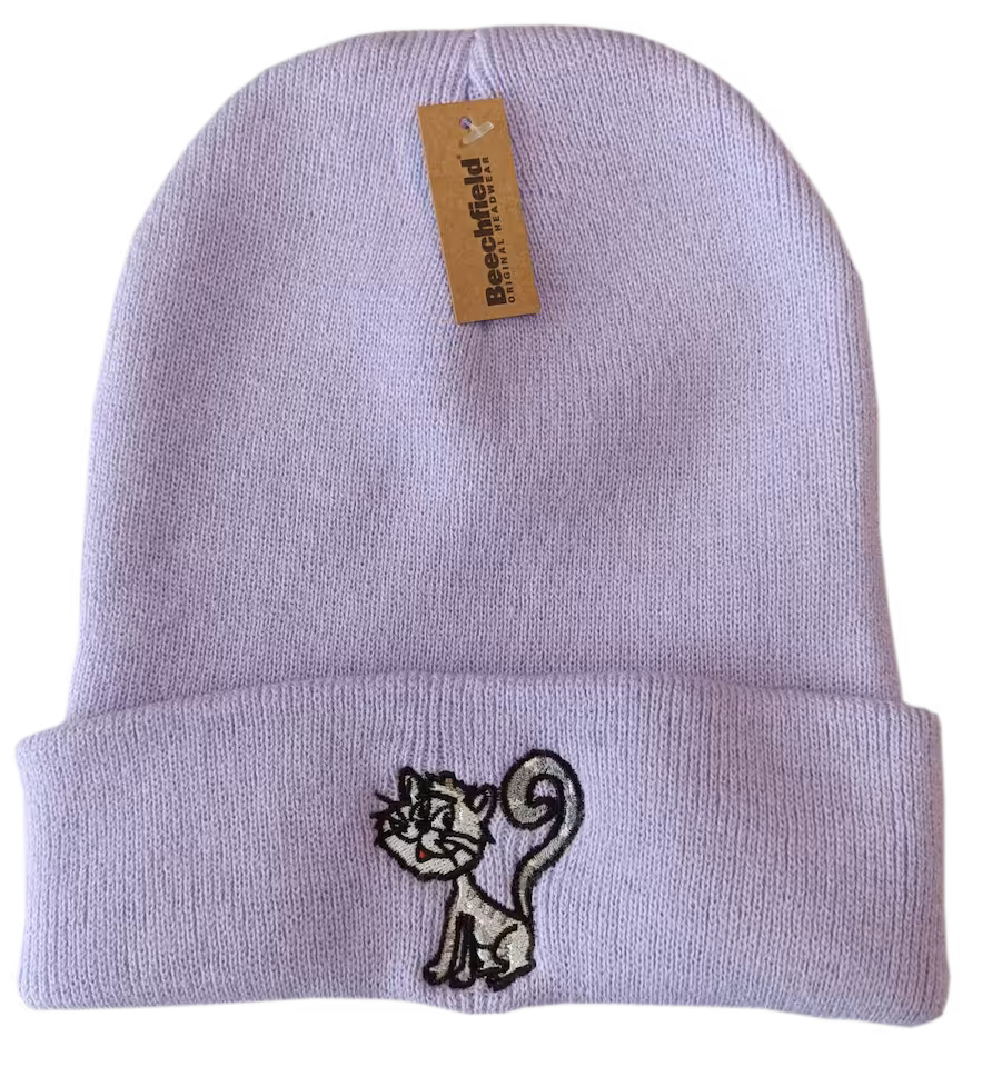 Czapka zimowa z kotem Cukierkiem LAWENDOWA