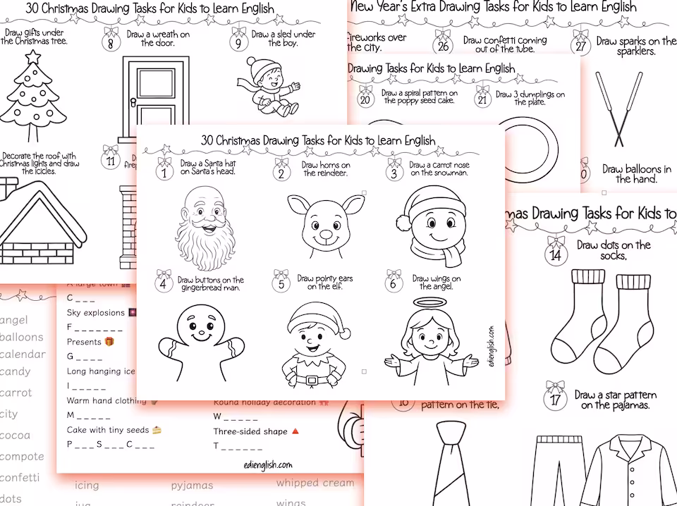 30 Christmas Drawing Tasks to Learn English