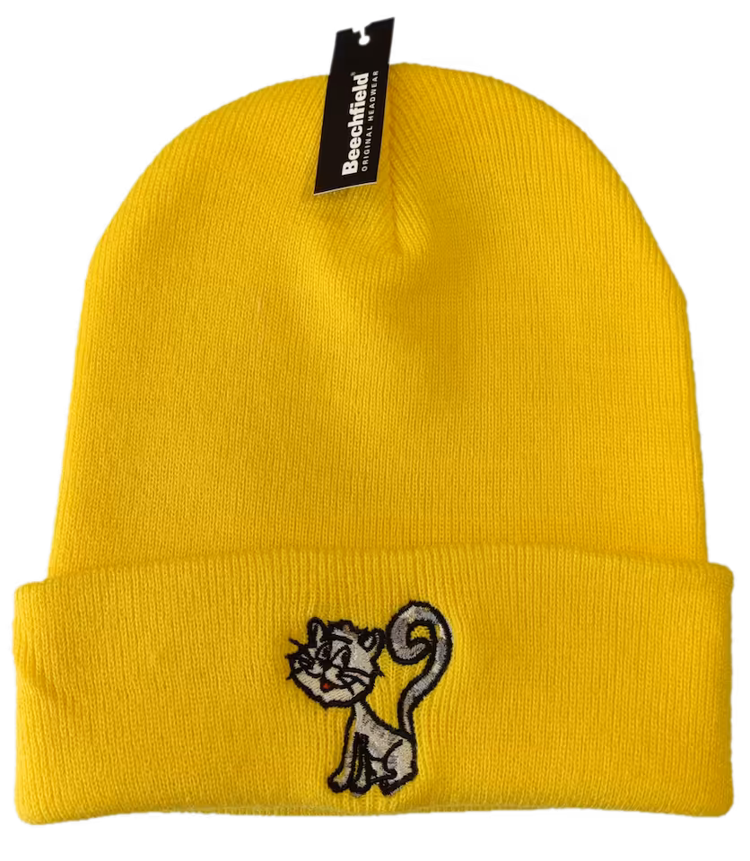 Czapka zimowa z kotem Cukierkiem ŻÓŁTA