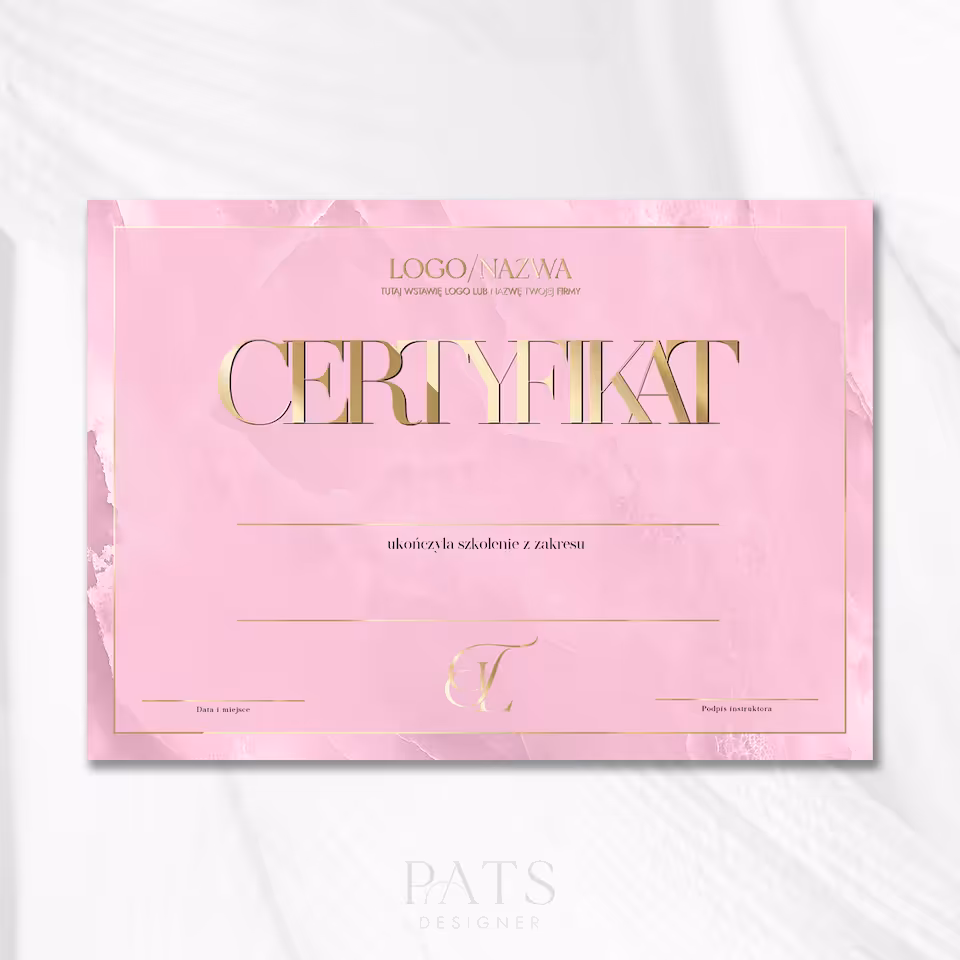 Certyfikat poziomy drukowany font - cukierkowy róż