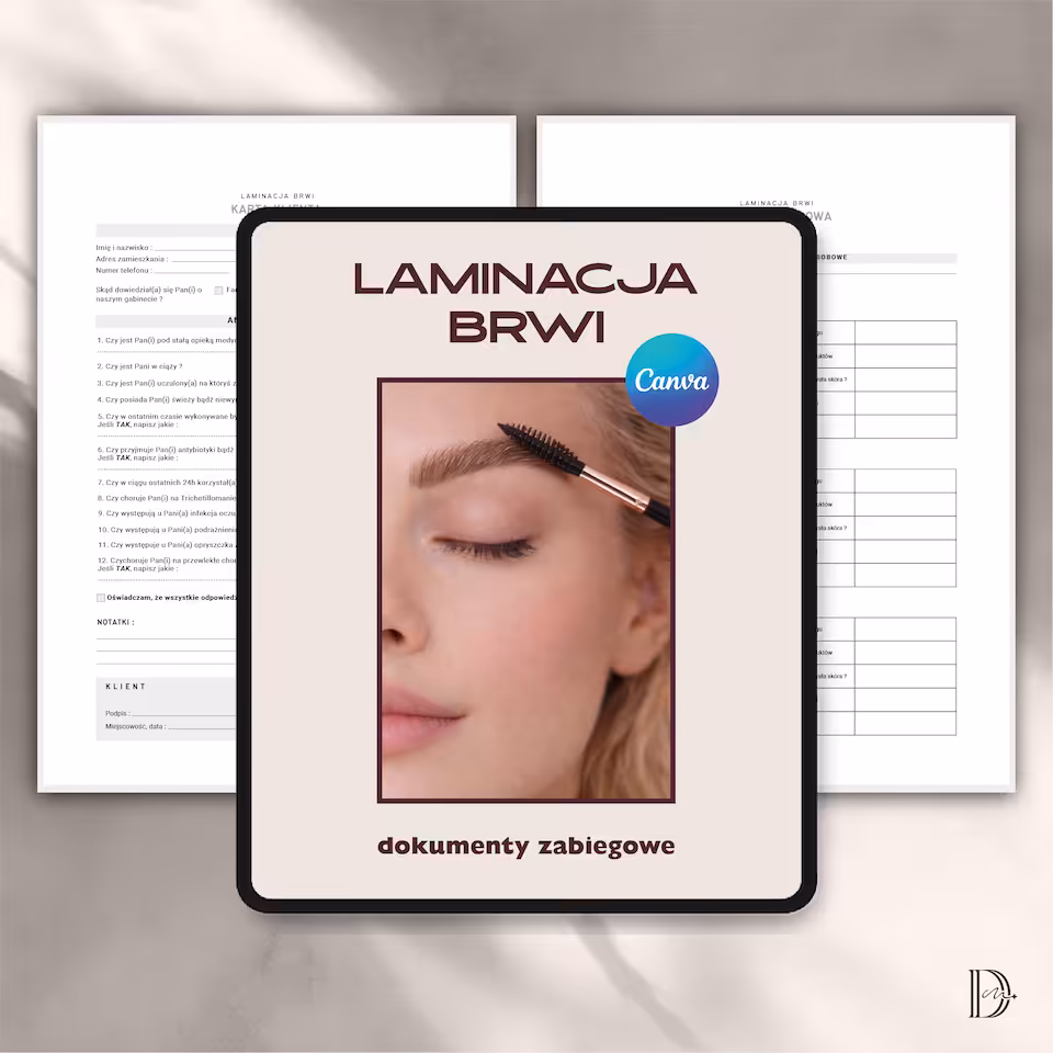 LAMINACJA BRWI CANVA (edycja) dokumenty zabiegowe PAKIET