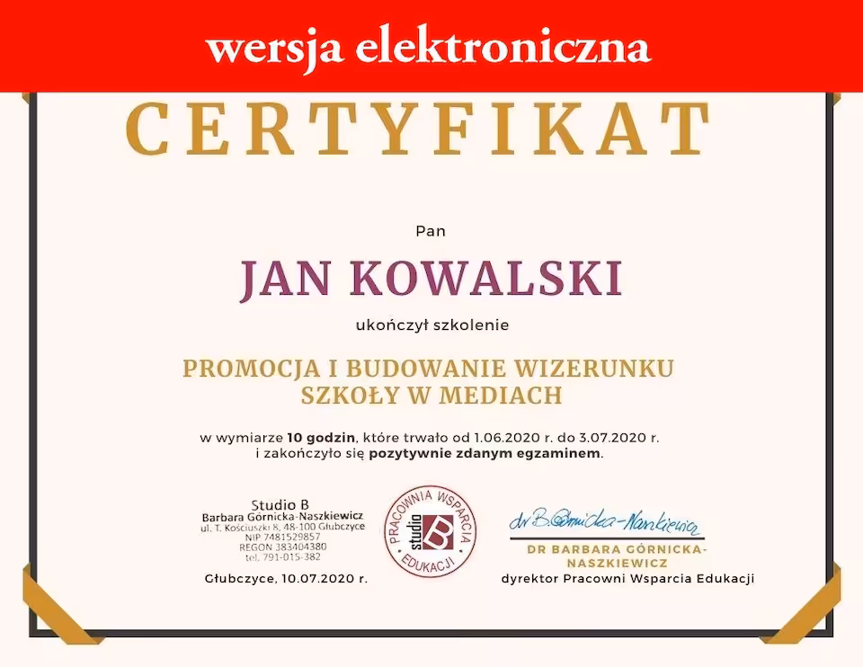 Kurs, egzamin i certyfikat elektroniczny