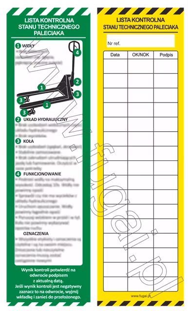 Etykieta inspekcji paleciaka. Wkładka (5 szt.) Polska wersja językowa