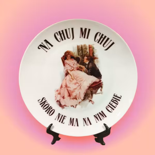 Talerz ceramiczny Sarnodzieło 20 cm Na chuj mi chuj skoro nie ma nim Ciebie
