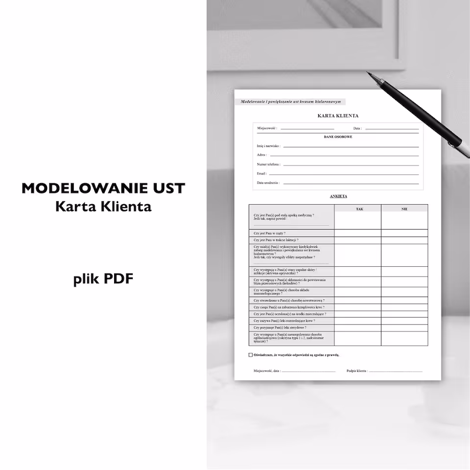 MODELOWANIE UST - karta klienta | ankieta medyczna