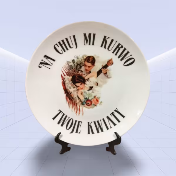 Talerz ceramiczny Sarnodzieło 20 cm Na chuj mi kurwo twoje kwiaty