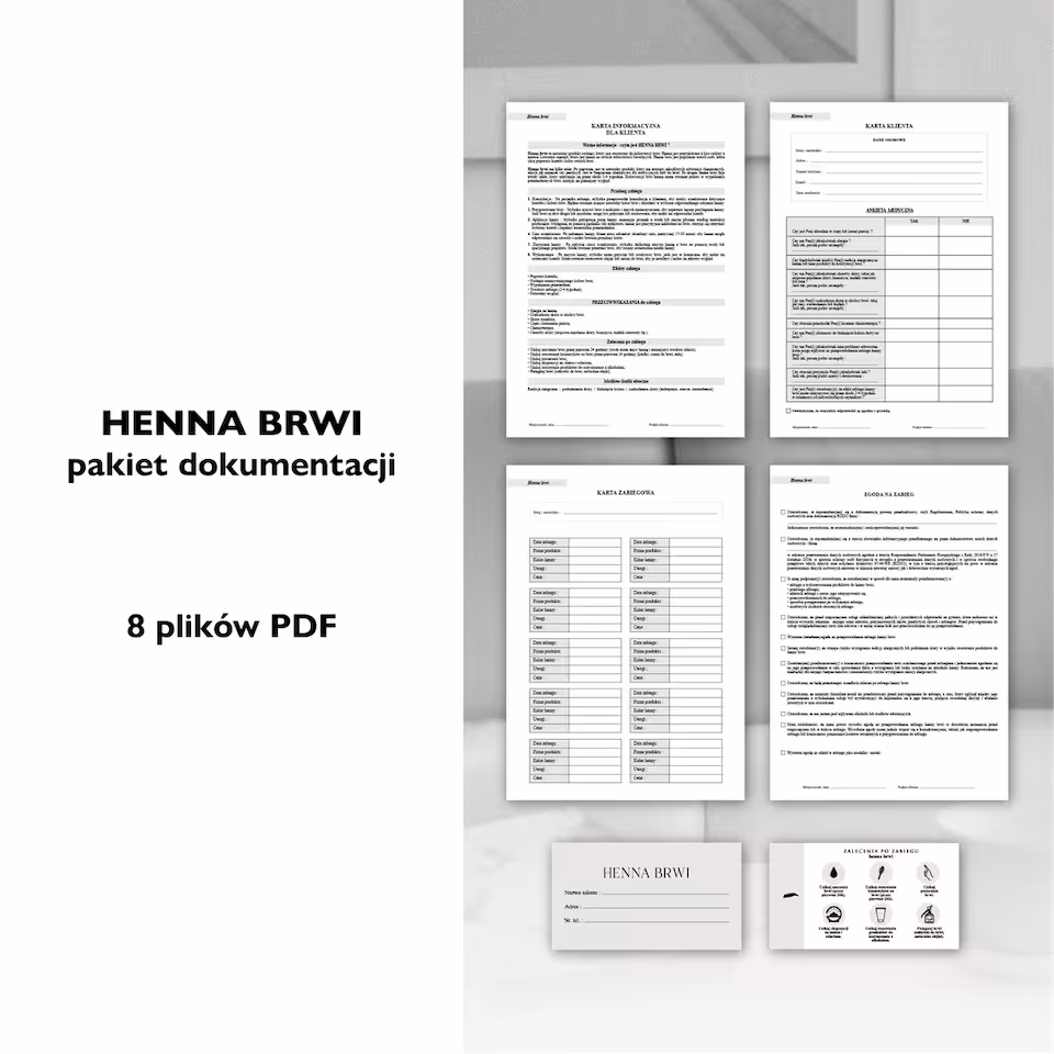 HENNA BRWI dokumenty zabiegowe PAKIET
