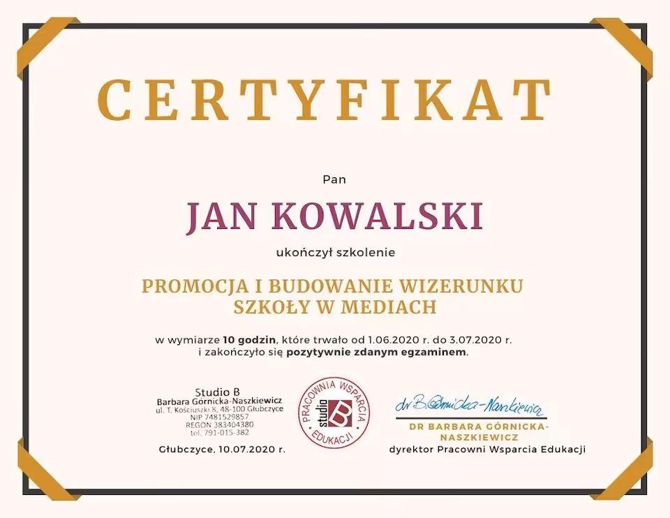 Kurs, egzamin i certyfikat w wersji papierowej