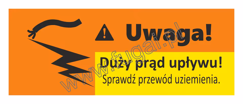 Naklejka "Duży prąd upływu" 81mm x 31mm, folia, 8 szt.